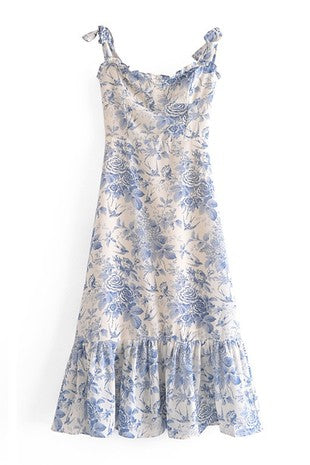 Blue & White Floral Midi Dress