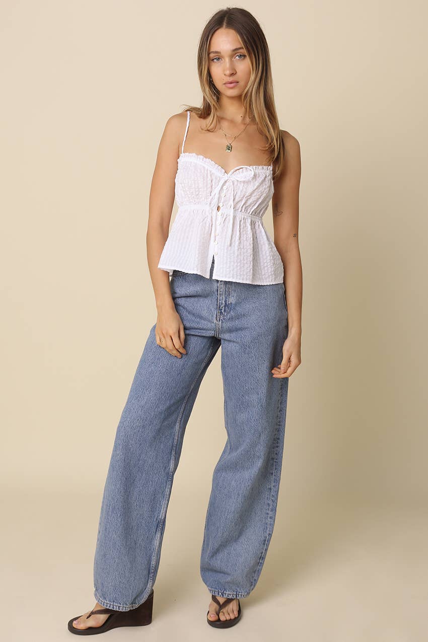 White Button-Front Peplum Cami Top