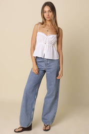White Button-Front Peplum Cami Top