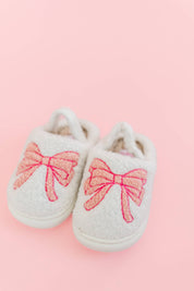 Toddler/Kid Fuzzy Plush Slippers w/ Pink Bow