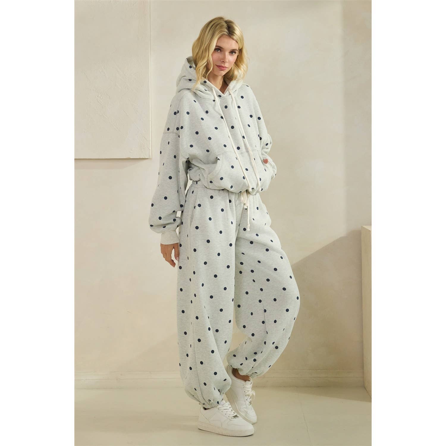 Printed Bubble Hem Knit Hoodie