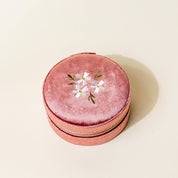 Pink Floral Round Velvet Jewelry Case