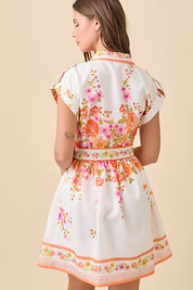 Floral Lapel Collar Button Down Summer Mini Dress