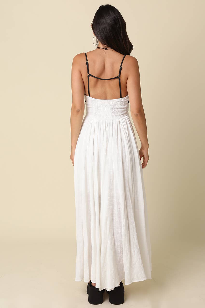 White Sian Contrast Tie Maxi Dress