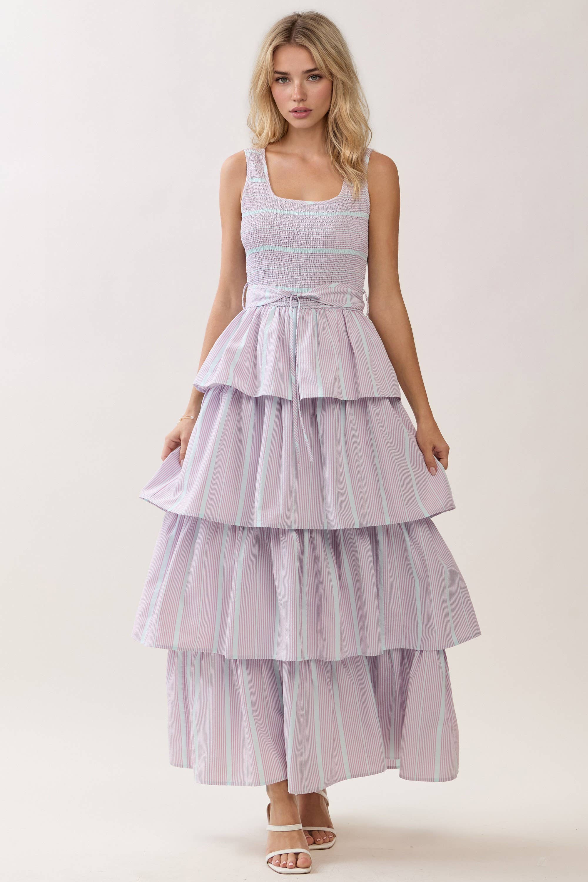 Smocked Waist Tie Maxi Dress