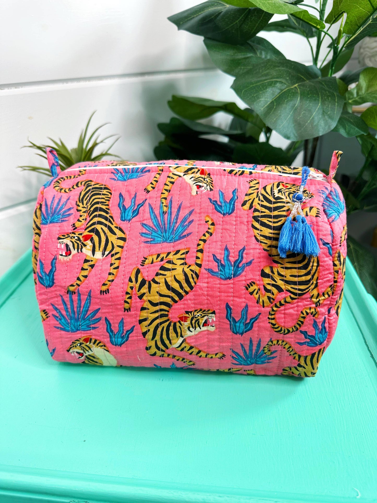 Rose Tiger Print Quilted Makeup Bag