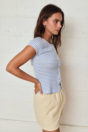 Striped Ribbed Button Front Top