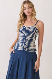 Navy Embroidered Corset Cami Top