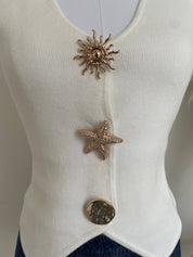 White Sweater Vest with Jewel Buttons