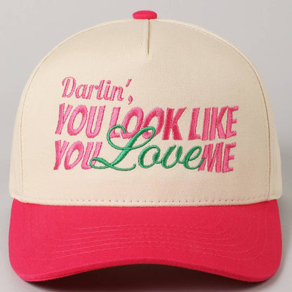 You Look Like You Love Me Embroidery Trucker Hat: Red / ONE SIZE