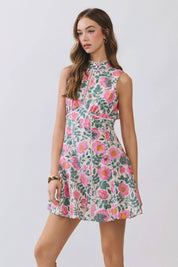 Pink Floral Open Back Mini Dress