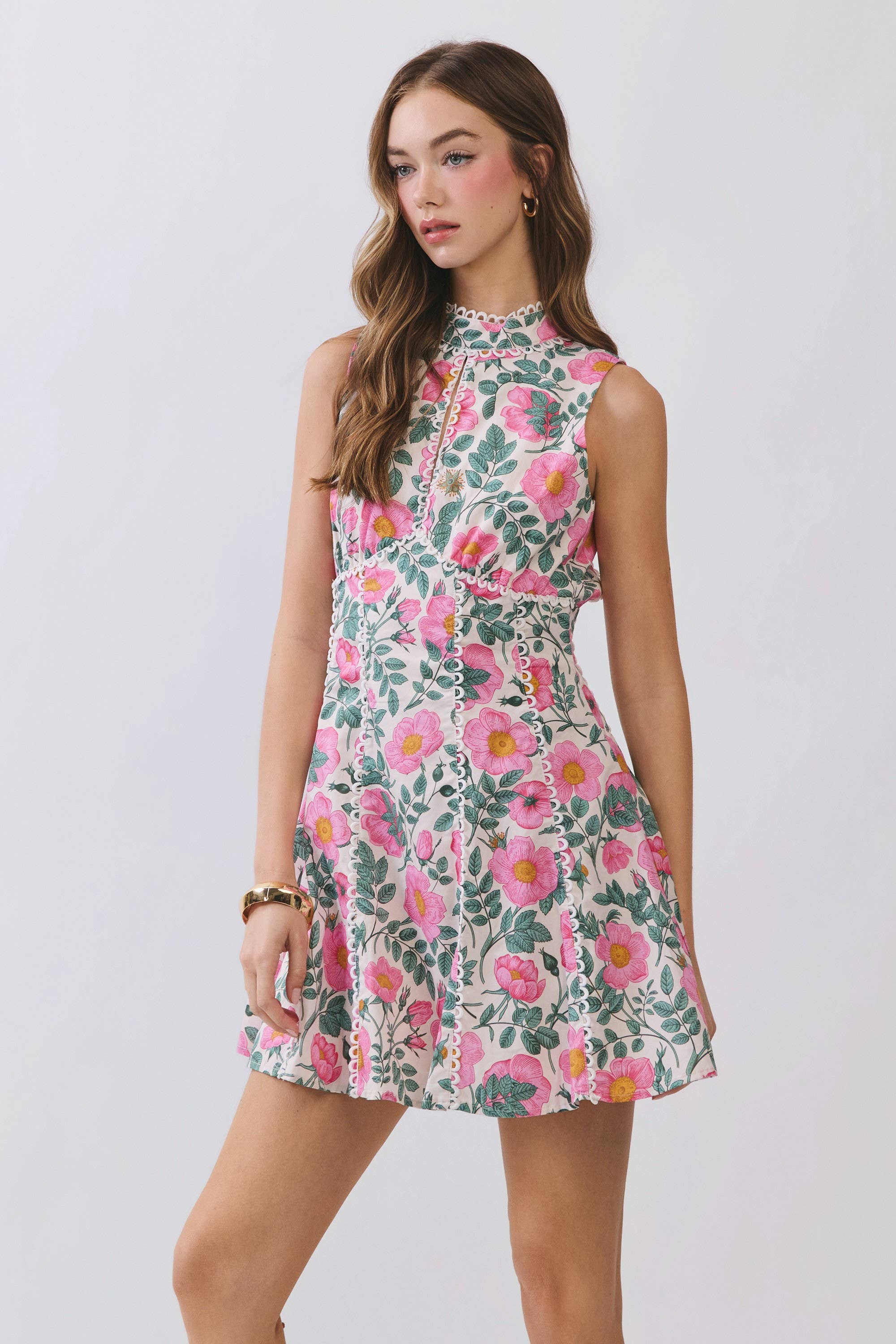 Pink Floral Open Back Mini Dress