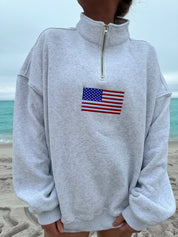 Gray Vintage American Flag Quarter-Zip Sweatshirt