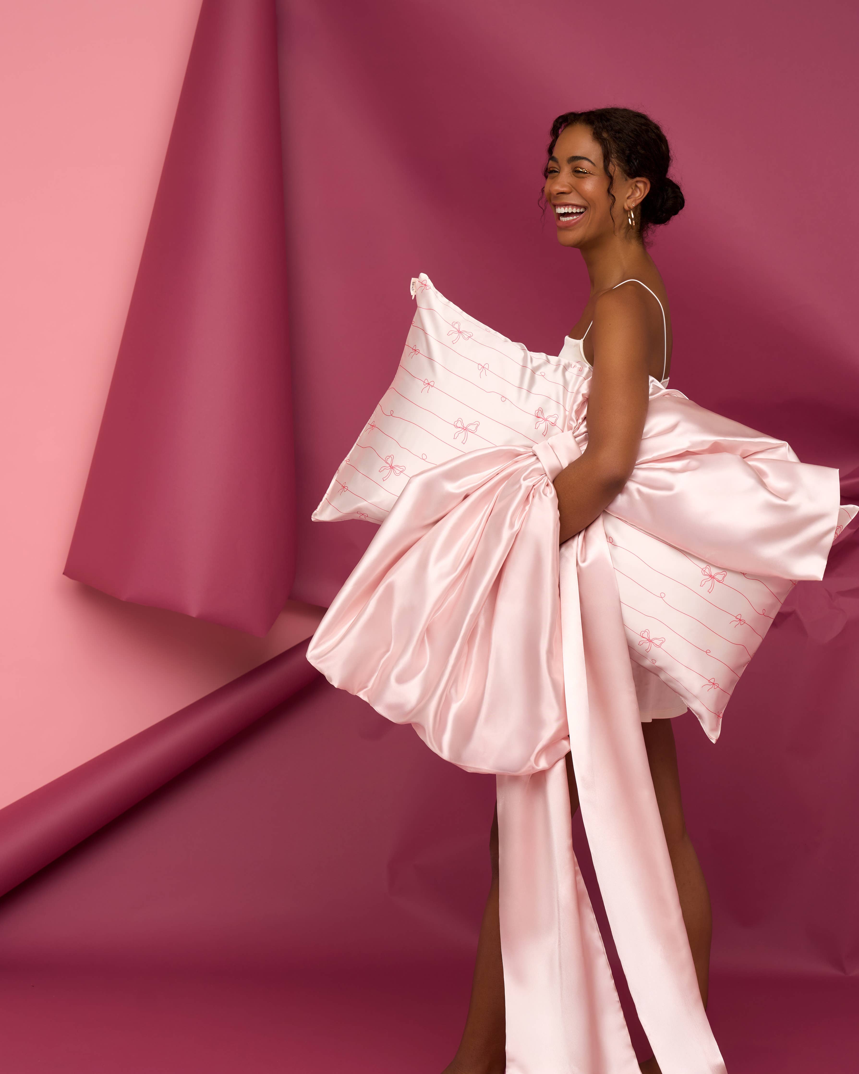 Striped Bows King Satin Pillowcase