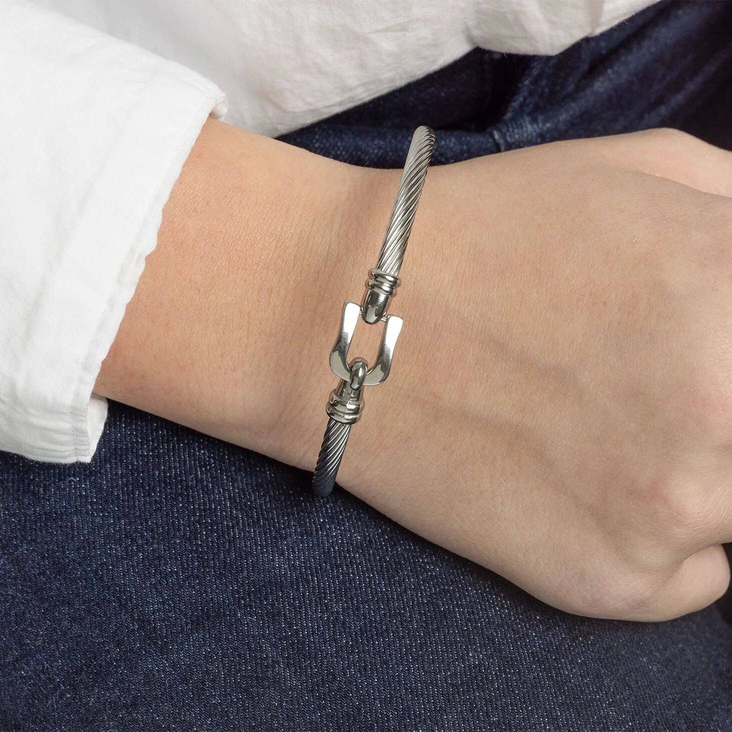 Silver Buckle Clasp Bangle Bracelet