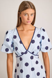 Deep V-neck Maxi Dress With Bubble Sleeves