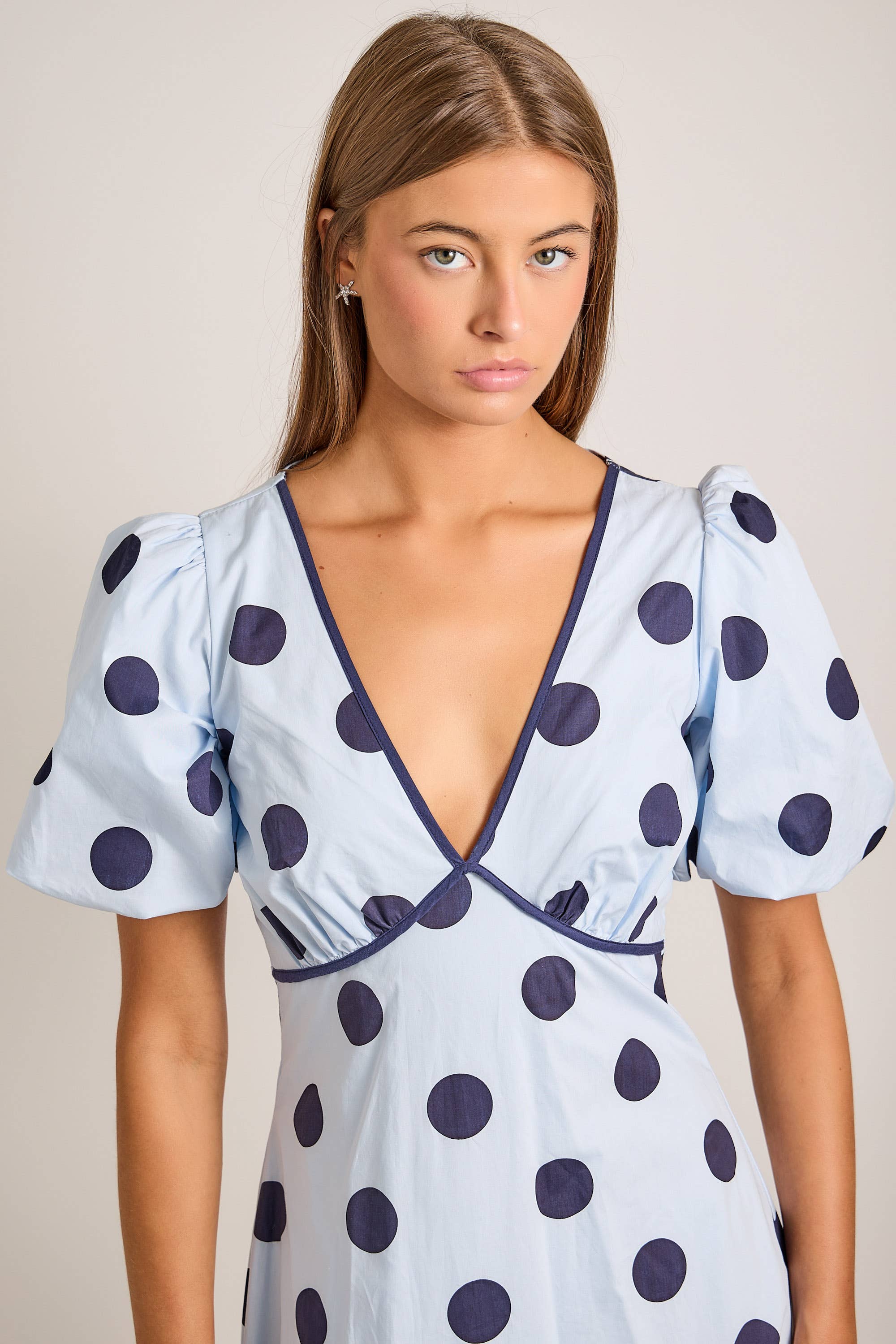 Deep V-neck Maxi Dress With Bubble Sleeves