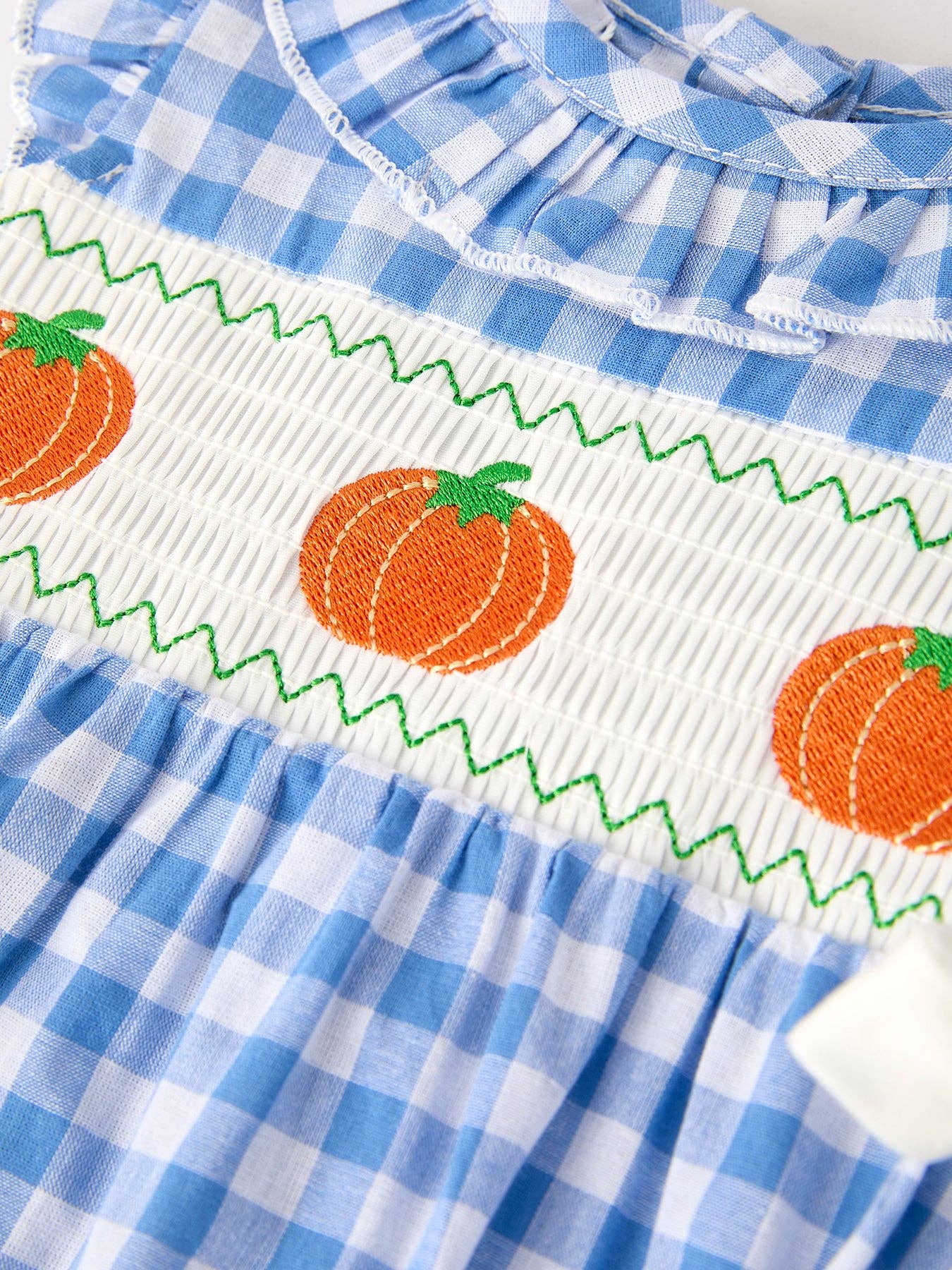 Blue Pumpkin Smock Embroidery Baby Girl Romper