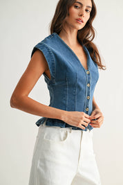 Denim Sleeveless Peplum Top