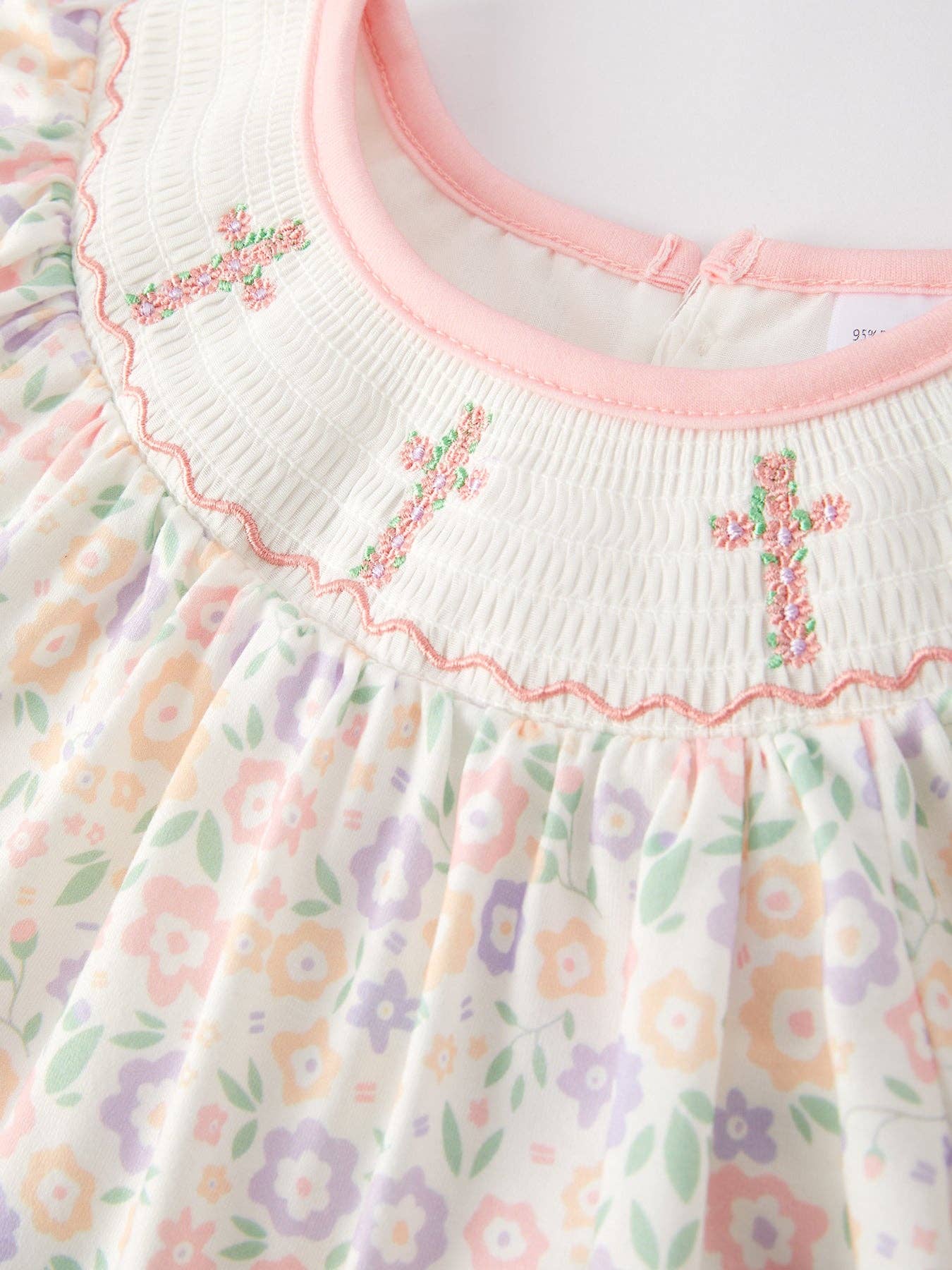 Girls Easter Cross Smocking Embroidery Colorful