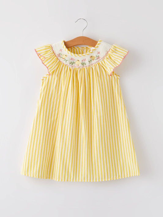 Chick Floral Embroidery Smocking Girls