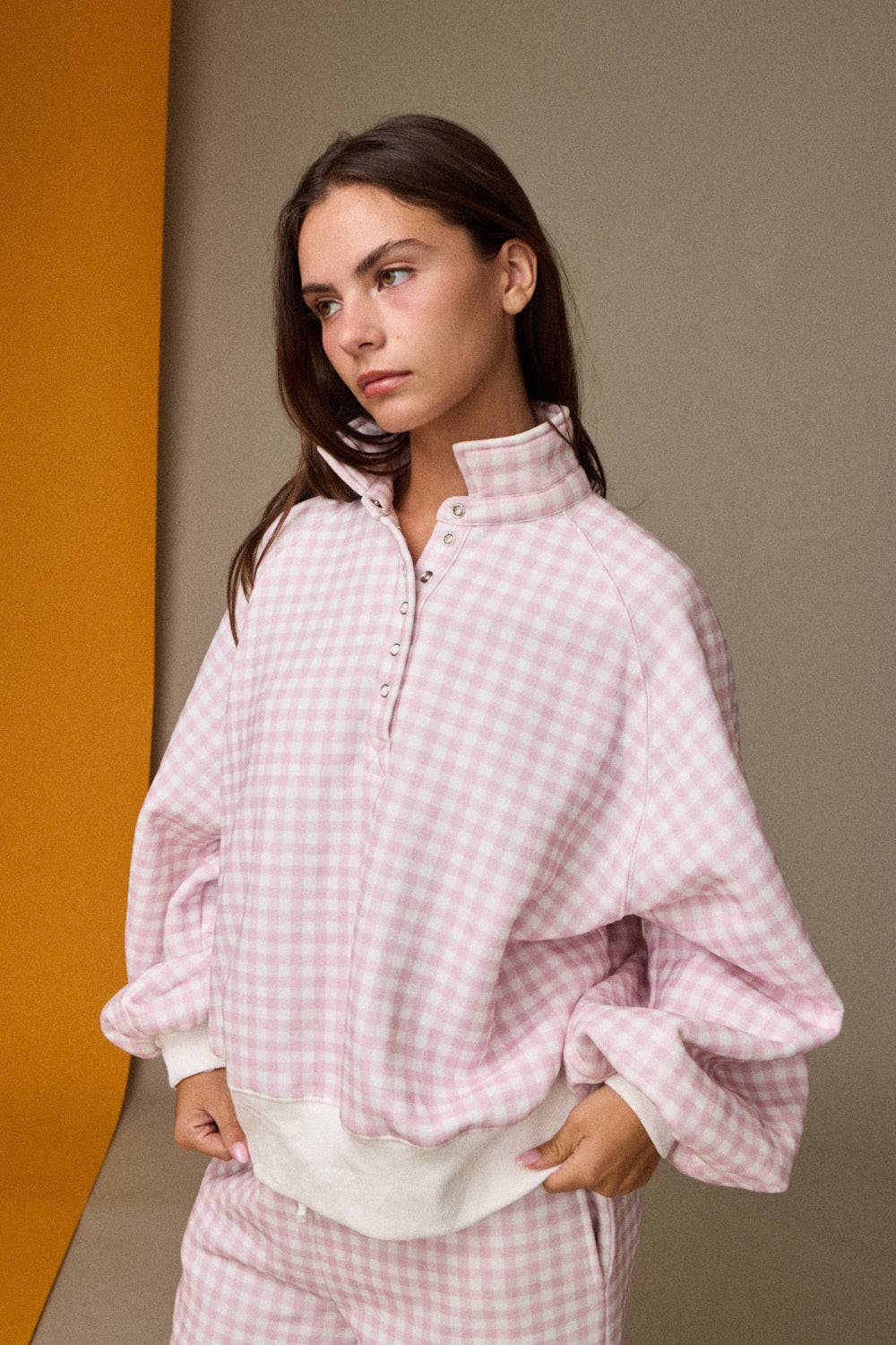 Pink Checkered Snap Button-up