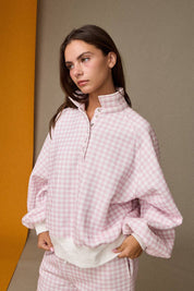 Pink Checkered Snap Button-up