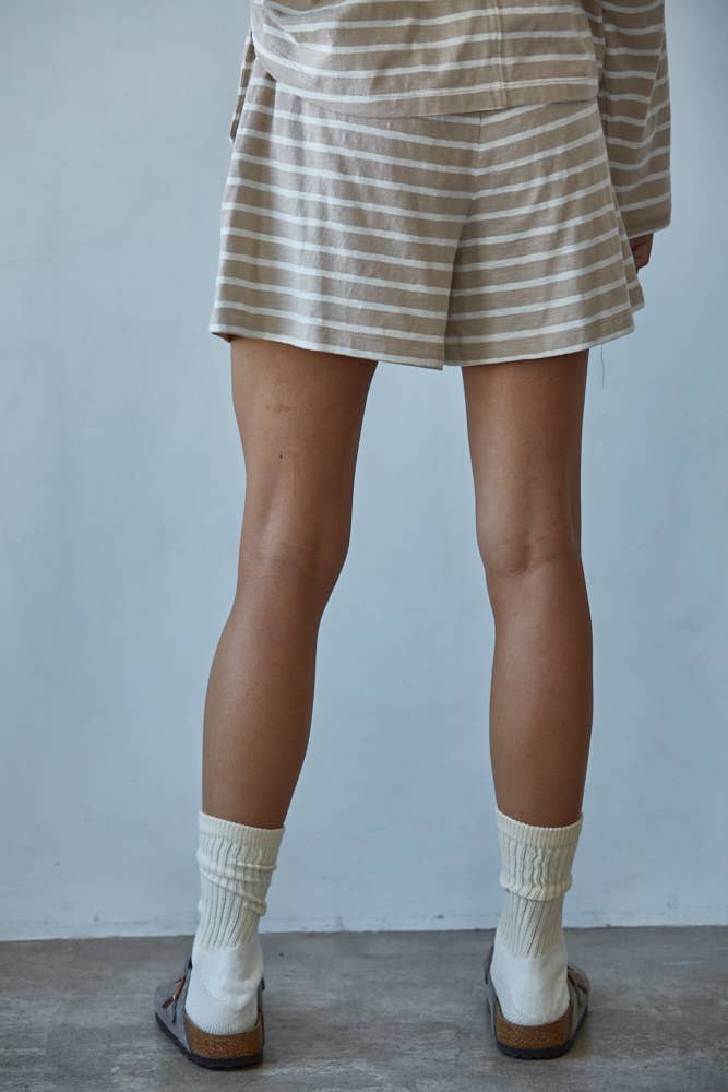Beige & White Knit Striped Shorts