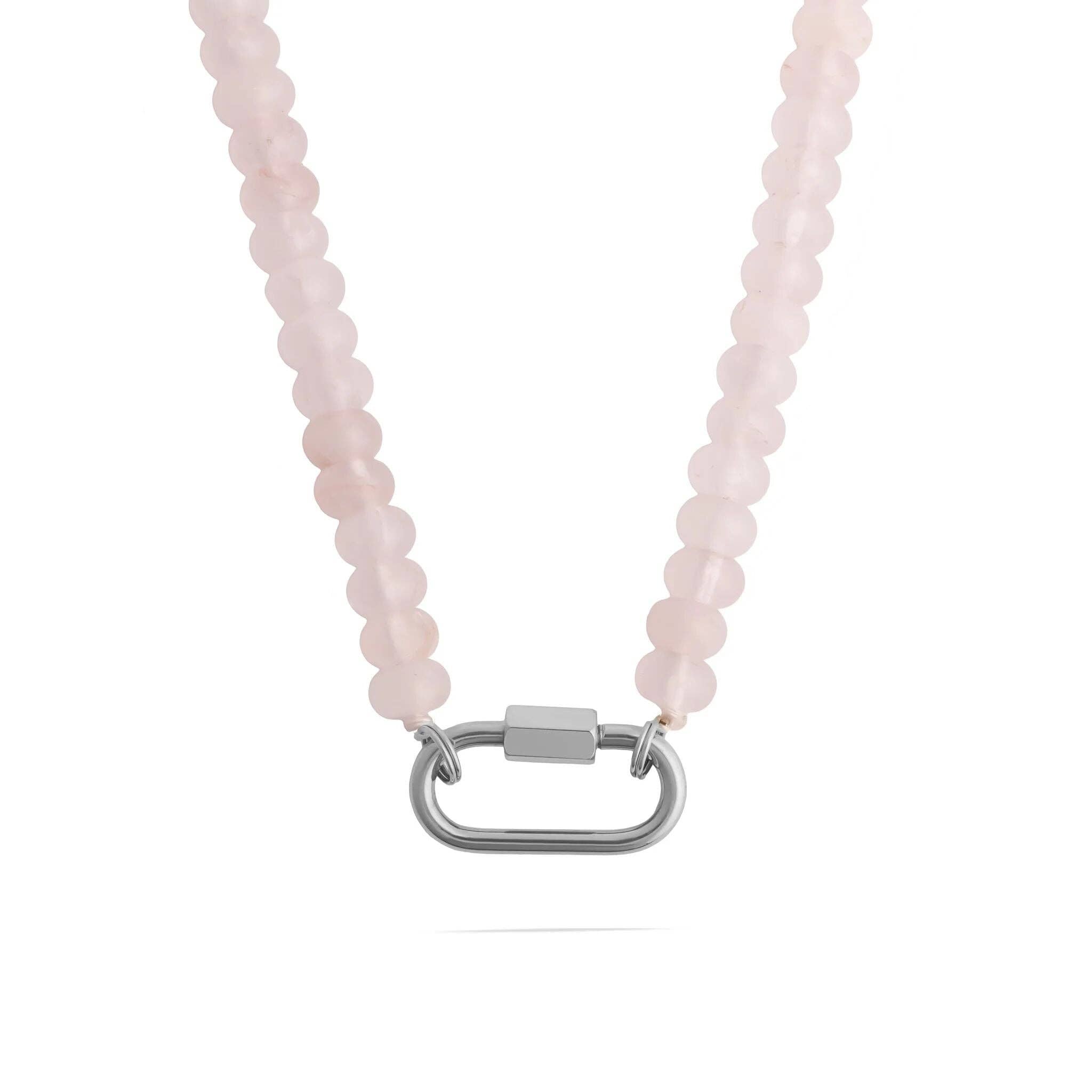 Stainless Steel Pink Chunky Glass Bead Necklace