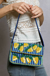 Blue Beaded Lemon Shoulder Bag