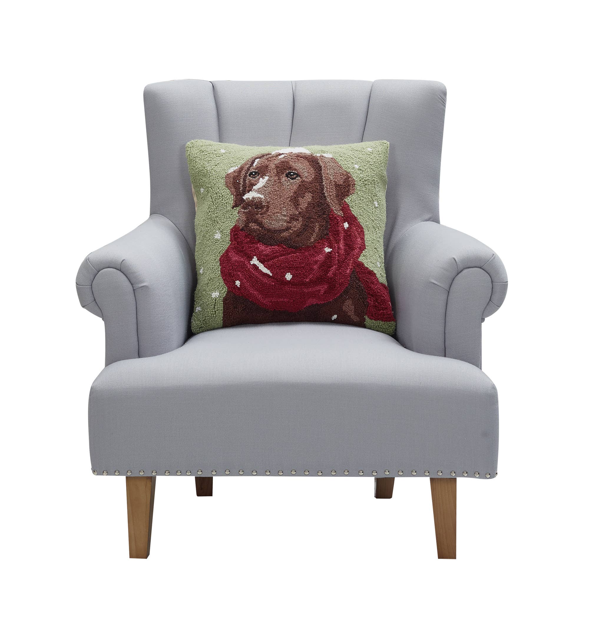 Snowy Chocolate Lab Hook Pillow