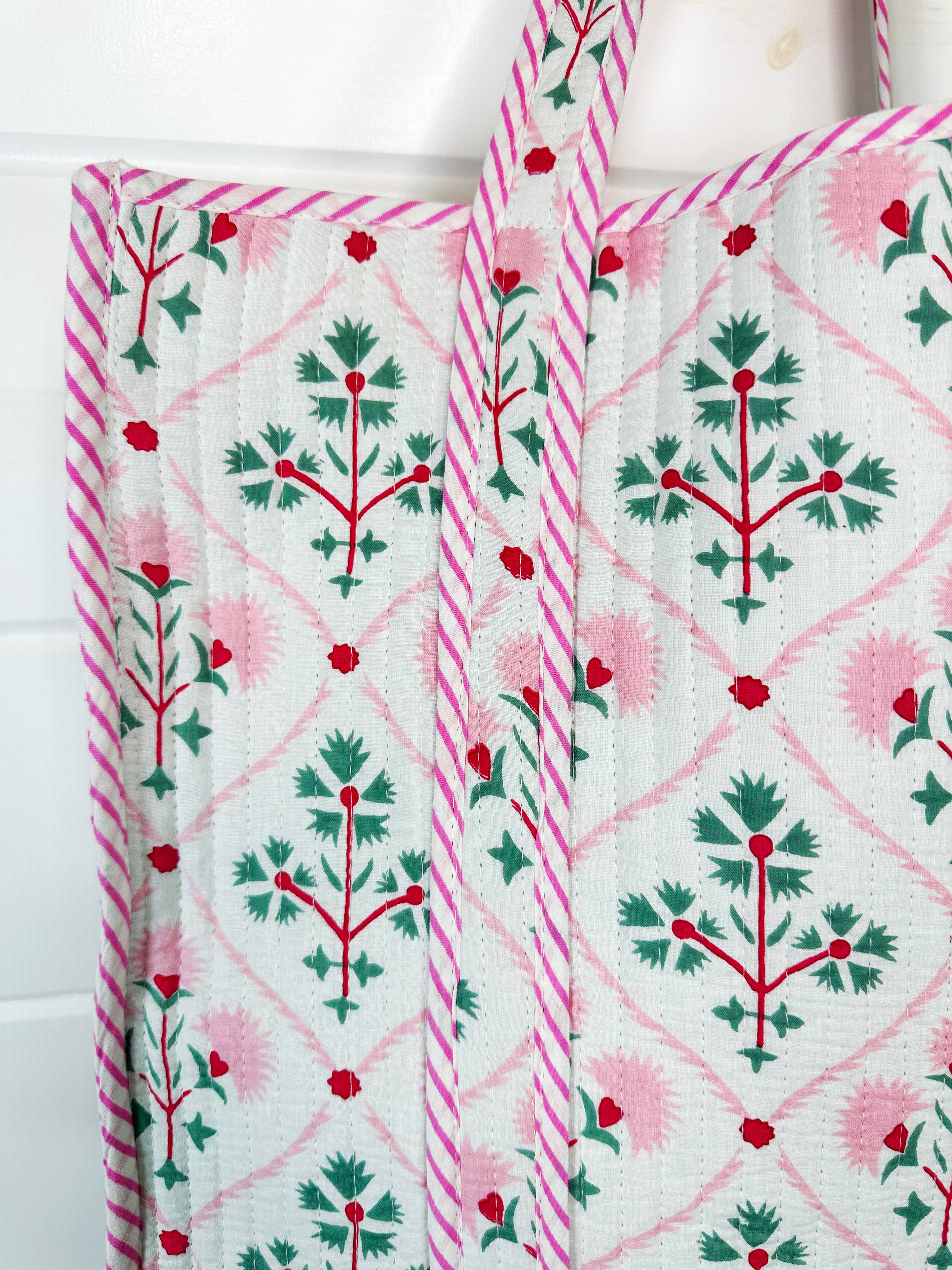 Folk Floral Large Quilted Tote Bag