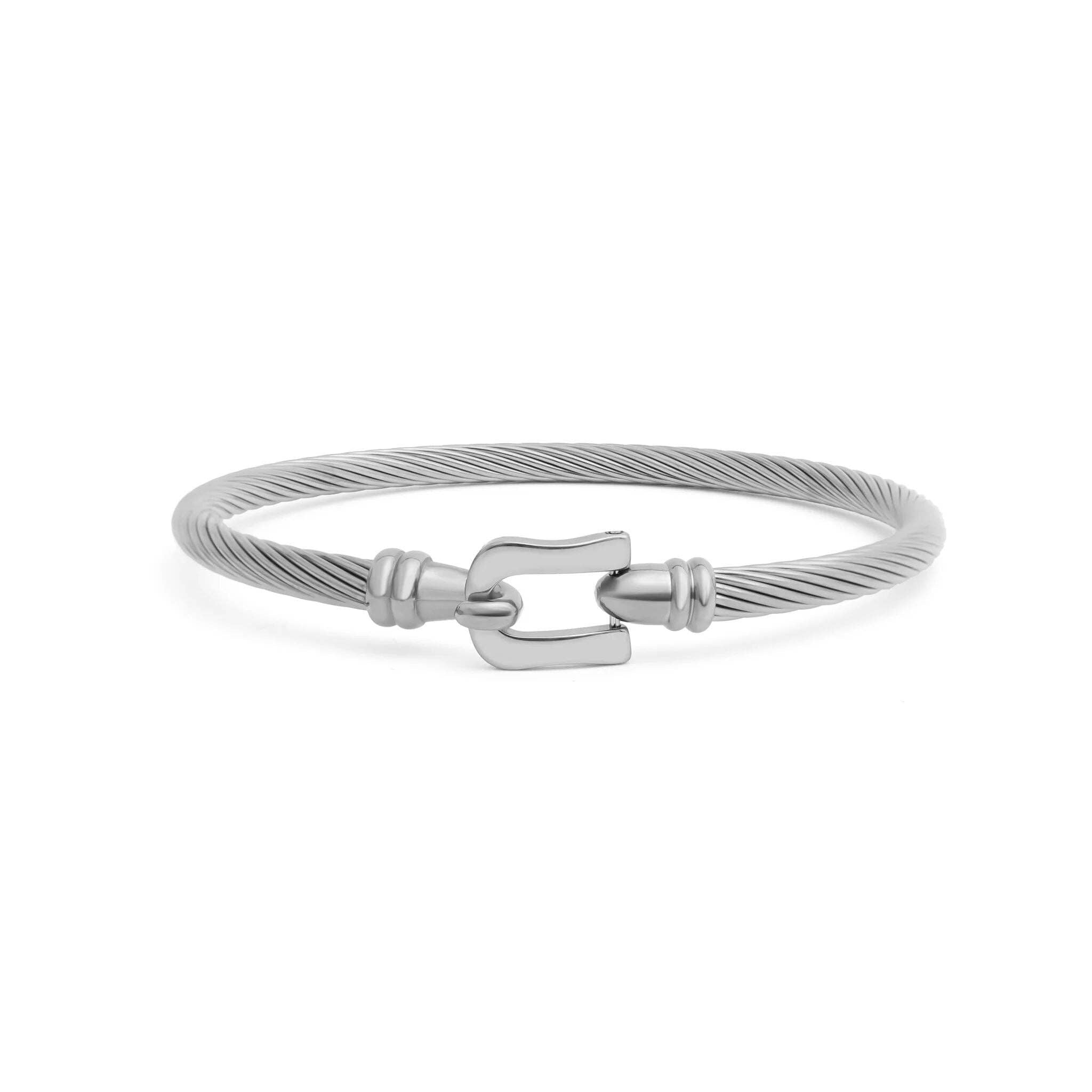 Silver Buckle Clasp Bangle Bracelet