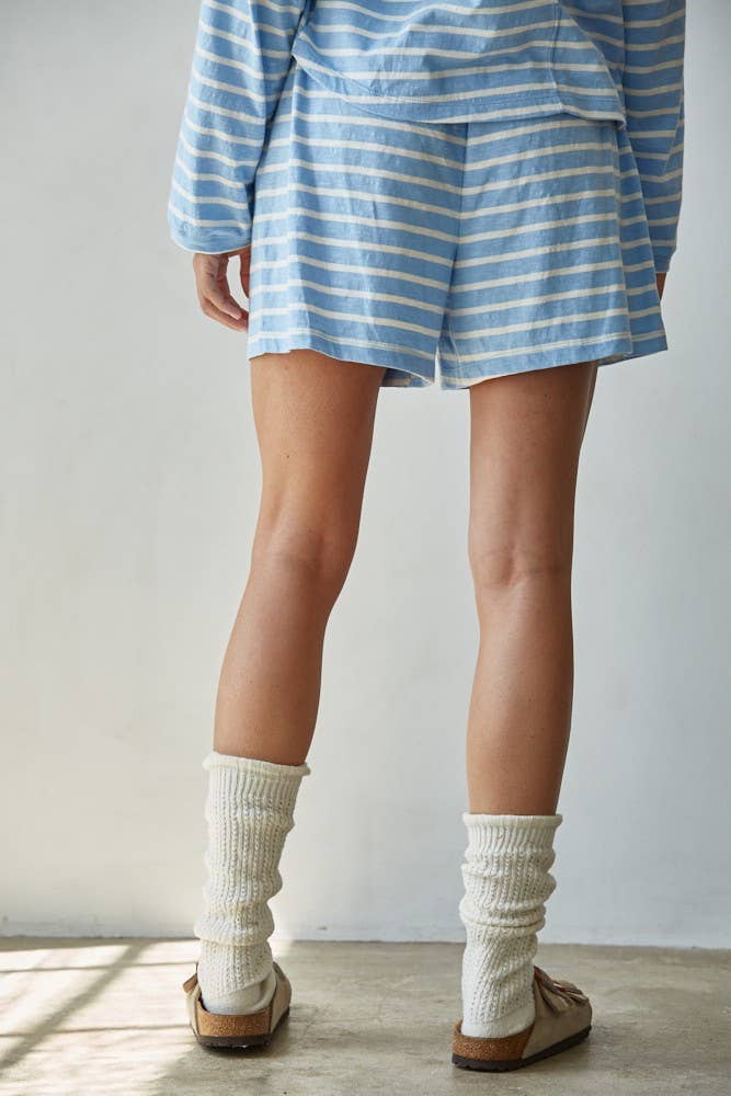 Blue & White Knit Striped Shorts