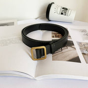 Black Square Buckle Belt — color: black and length: 41.3" (105 cm)