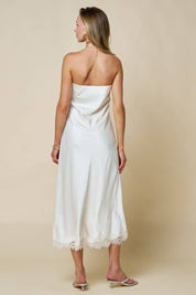 Cream Strapless Satin Midi Dress