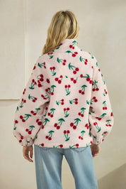 Cherry Printed Quarter Zip Sweater