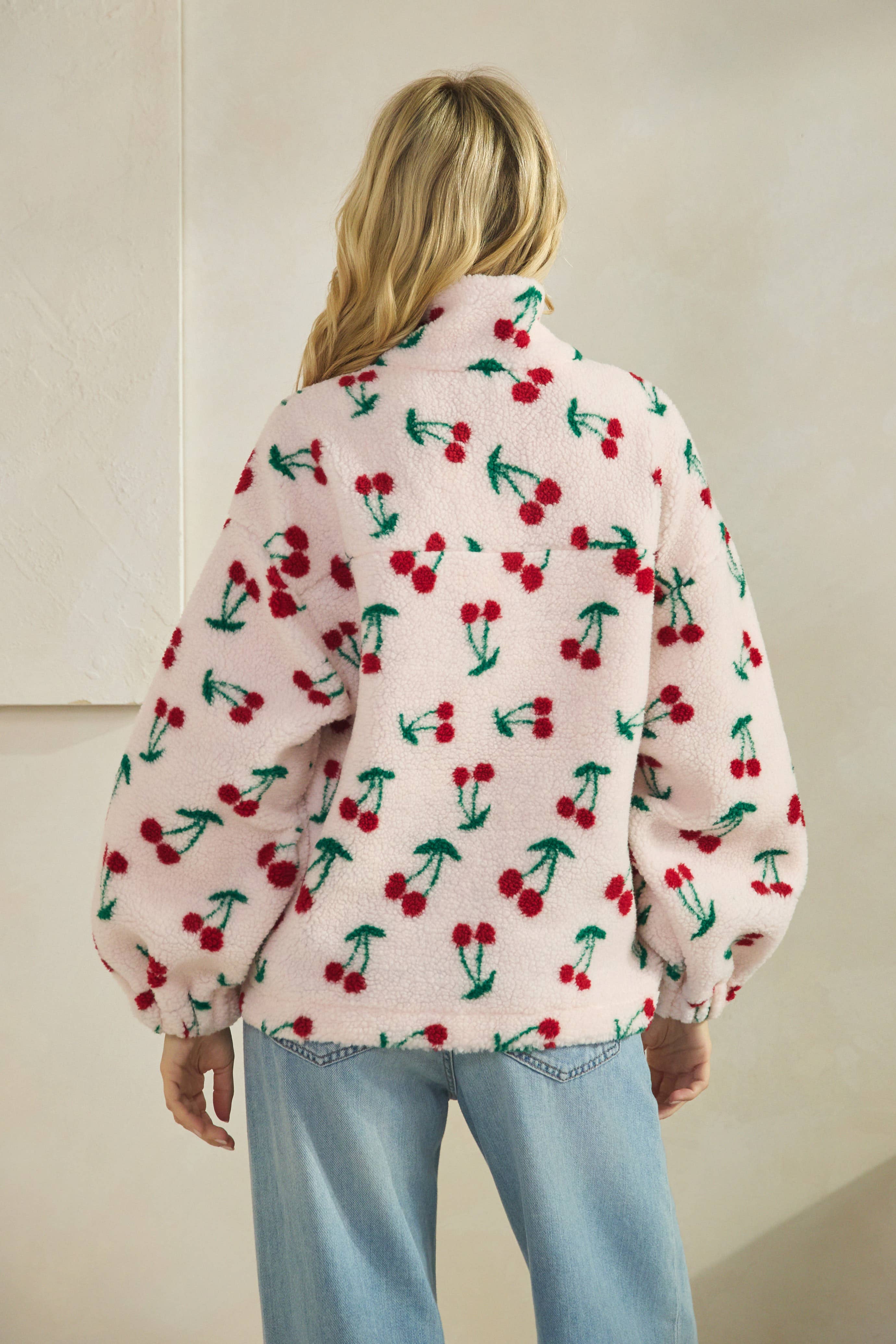 Cherry Printed Quarter Zip Sweater