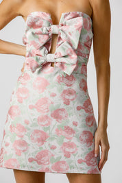 Strapless Pink Floral Bow Dress