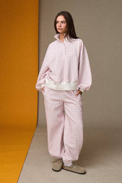 Pink Checkered Snap Button-up