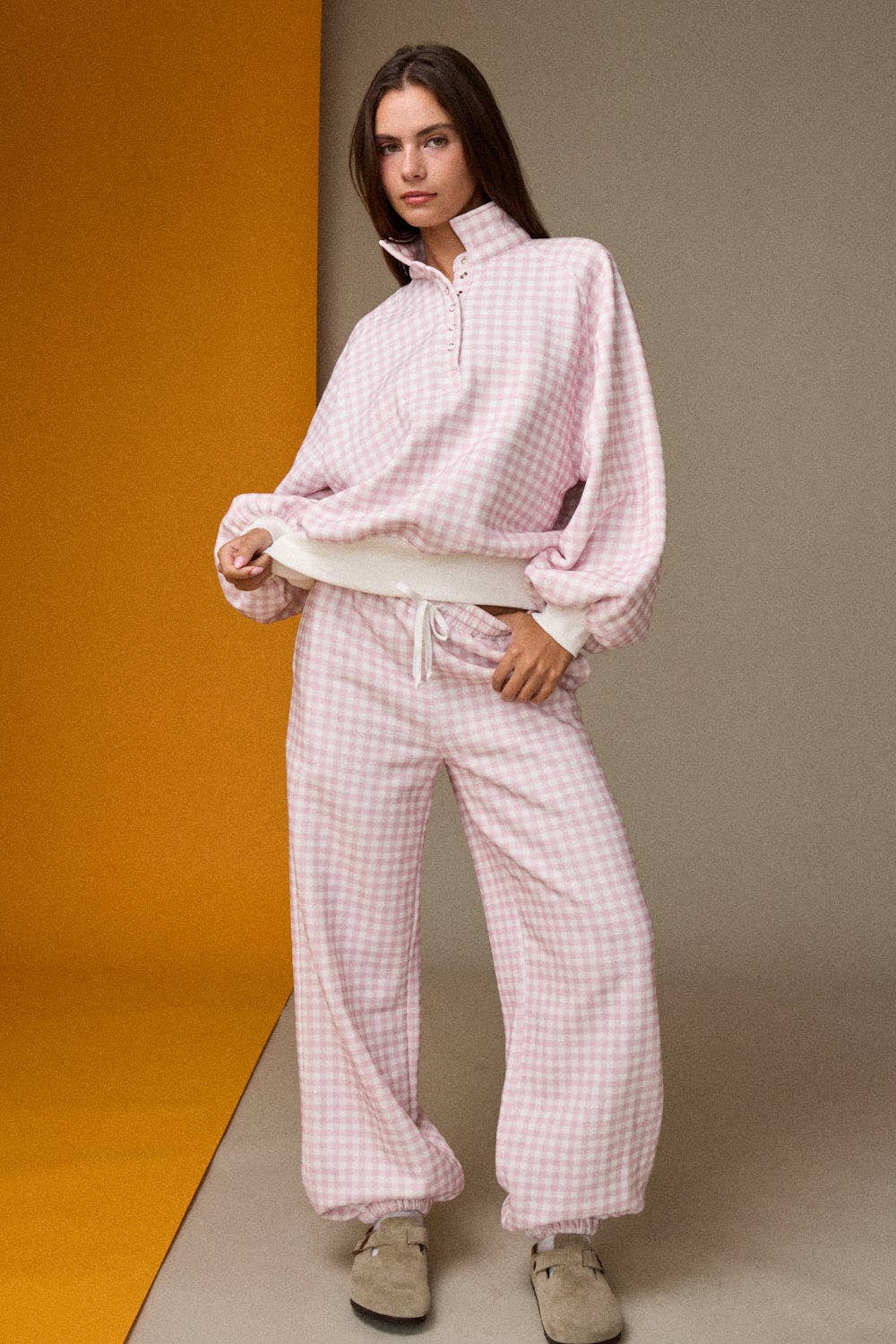 Pink Checkered Snap Button-up