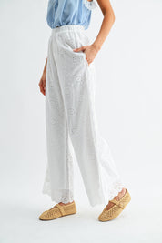 White Floral Eyelet Pants