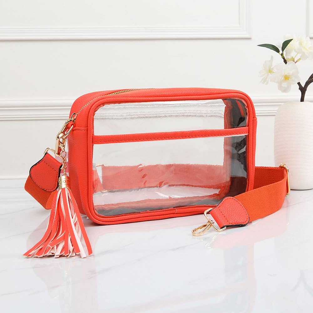 Faux Leather Transparent Rectangular Crossbody Bag: Clear,Royal Blue