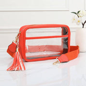 Faux Leather Transparent Rectangular Crossbody Bag: Clear,Royal Blue