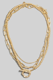 Warped Hoop Pendant Beaded And Chain Layered Necklace