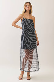 Black Zebra Sheer Mesh Maxi Dress