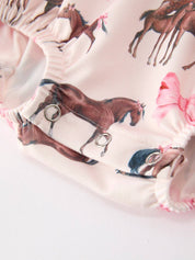 Western Horse Smocked  Bow Ruffle Romper