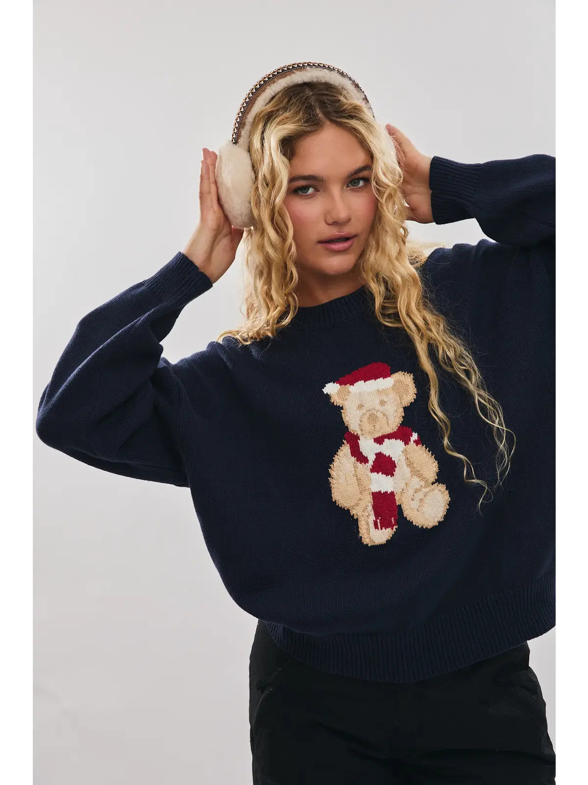 Navy Santa Teddy Bear Sweater