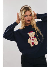 Navy Santa Teddy Bear Sweater