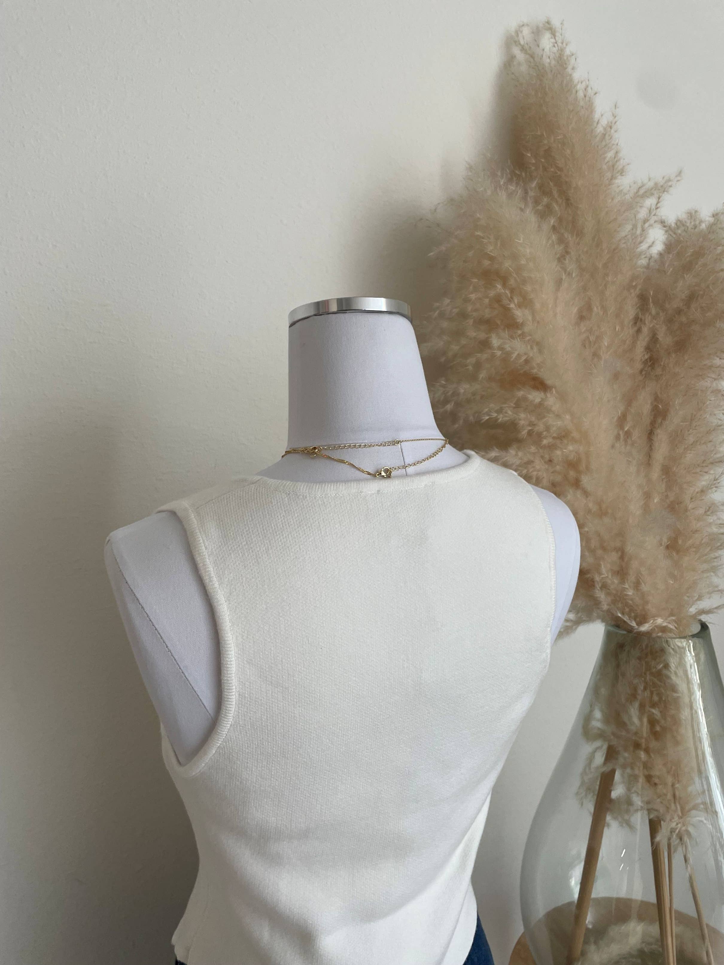 White Sweater Vest with Jewel Buttons